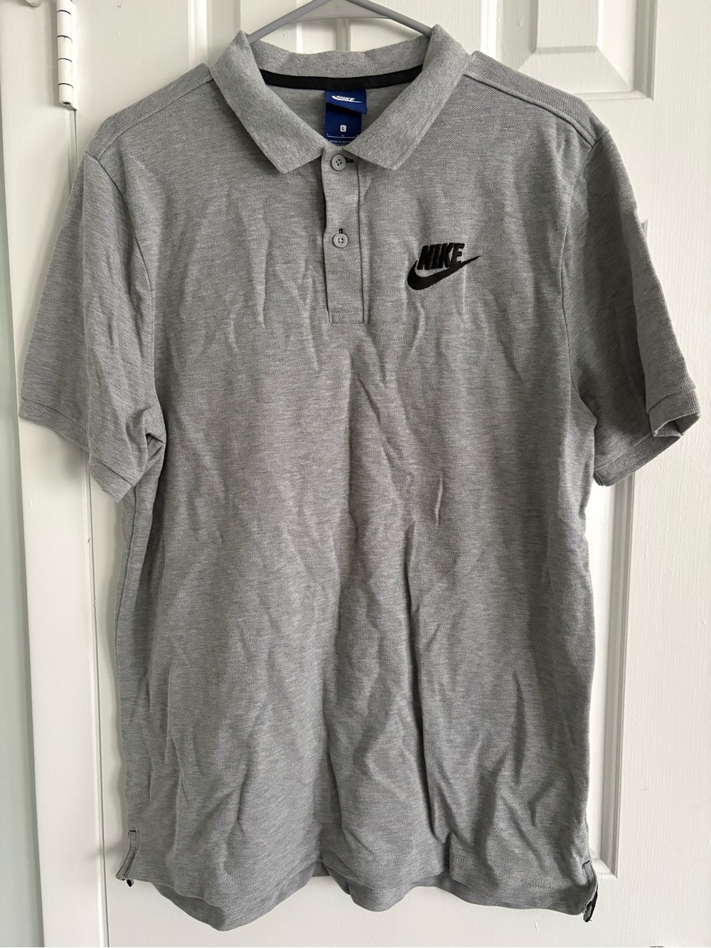 Nike Men’s Light Gray Polo with Black Swoosh